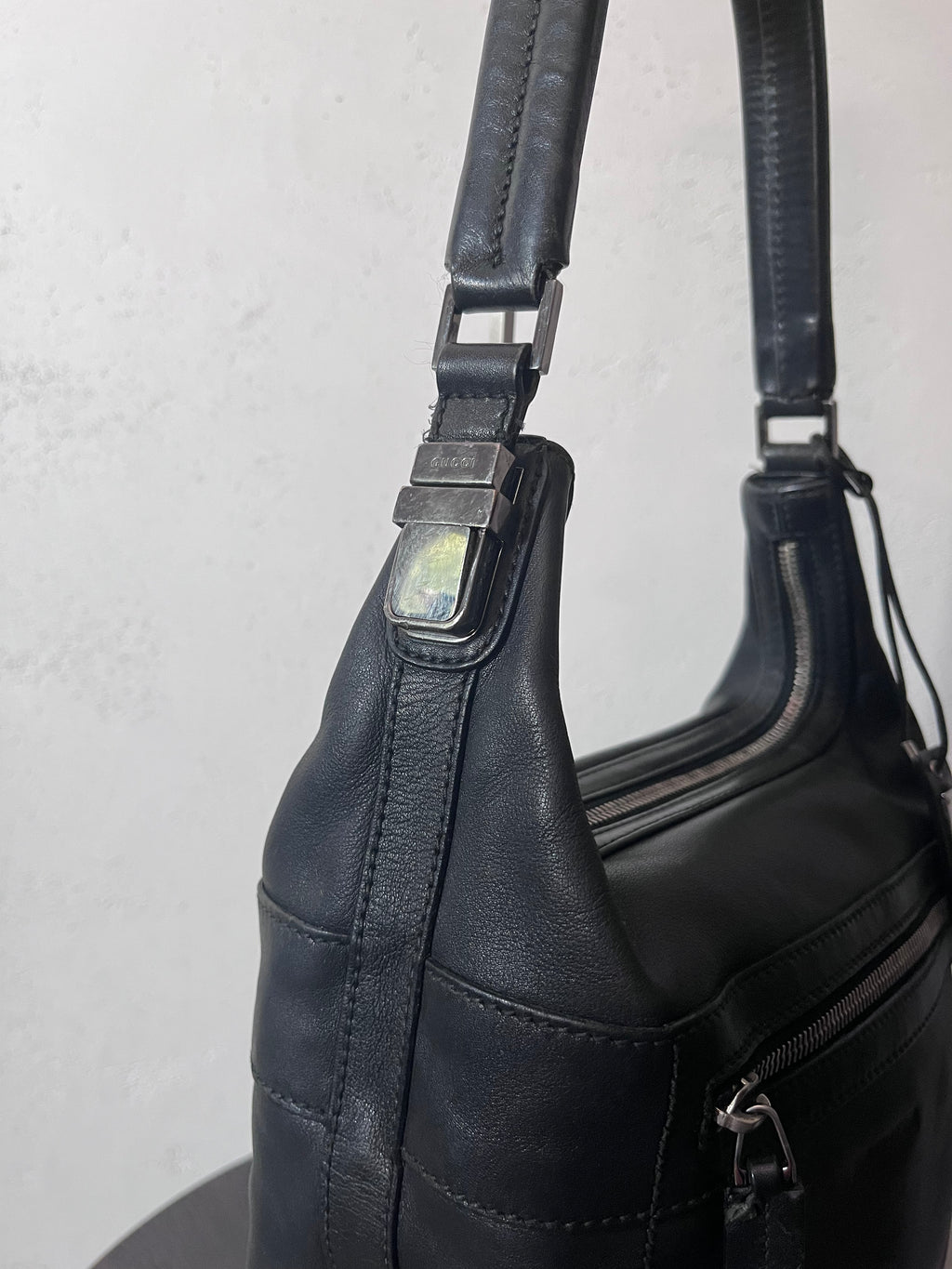 Gucci Vintage Leather Hobo Small Shoulder Bag Black