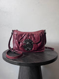 Miu Miu Vintage Ruched Leather Push Lock Shoulder Bag Burgundy