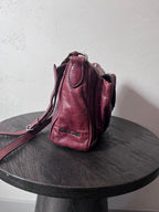 Miu Miu Vintage Ruched Leather Push Lock Shoulder Bag Burgundy