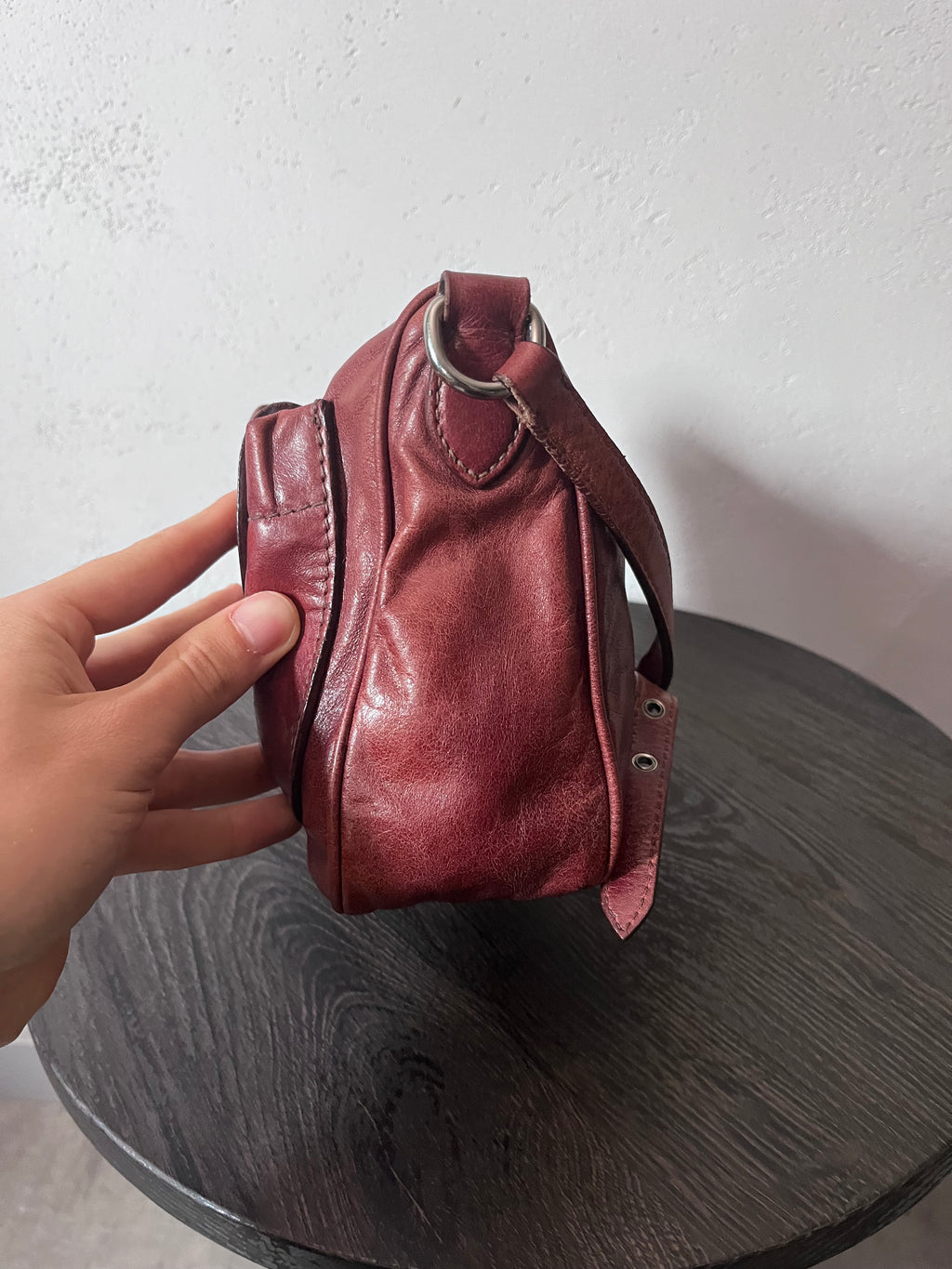 Miu Miu Vintage Ruched Leather Push Lock Shoulder Bag Burgundy