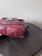 Miu Miu Vintage Ruched Leather Push Lock Shoulder Bag Burgundy