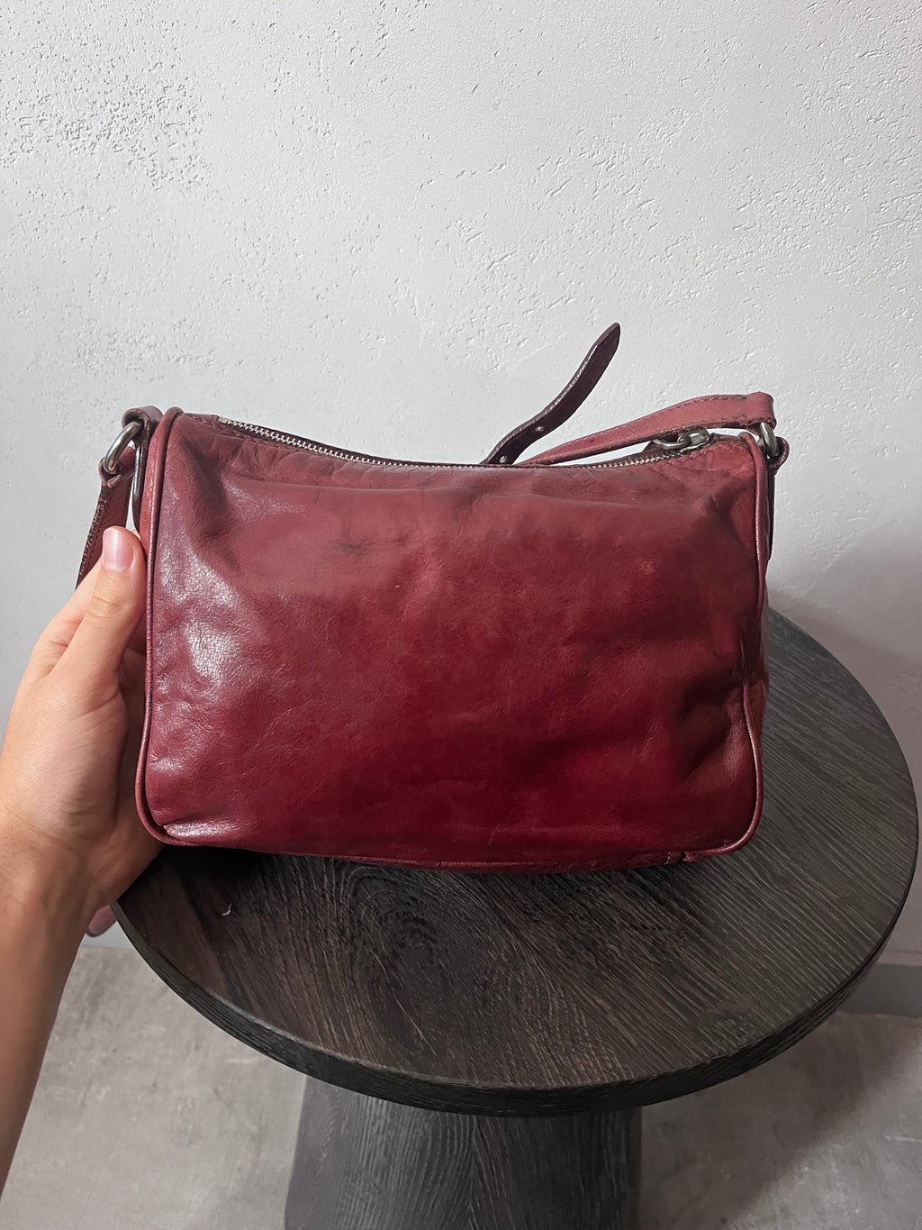 Miu Miu Vintage Ruched Leather Push Lock Shoulder Bag Burgundy