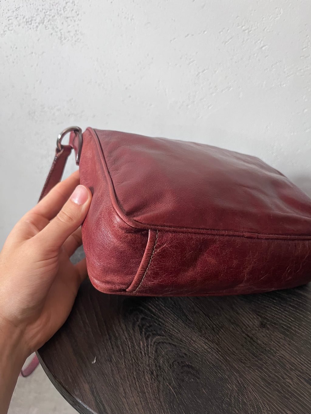 Miu Miu Vintage Ruched Leather Push Lock Shoulder Bag Burgundy
