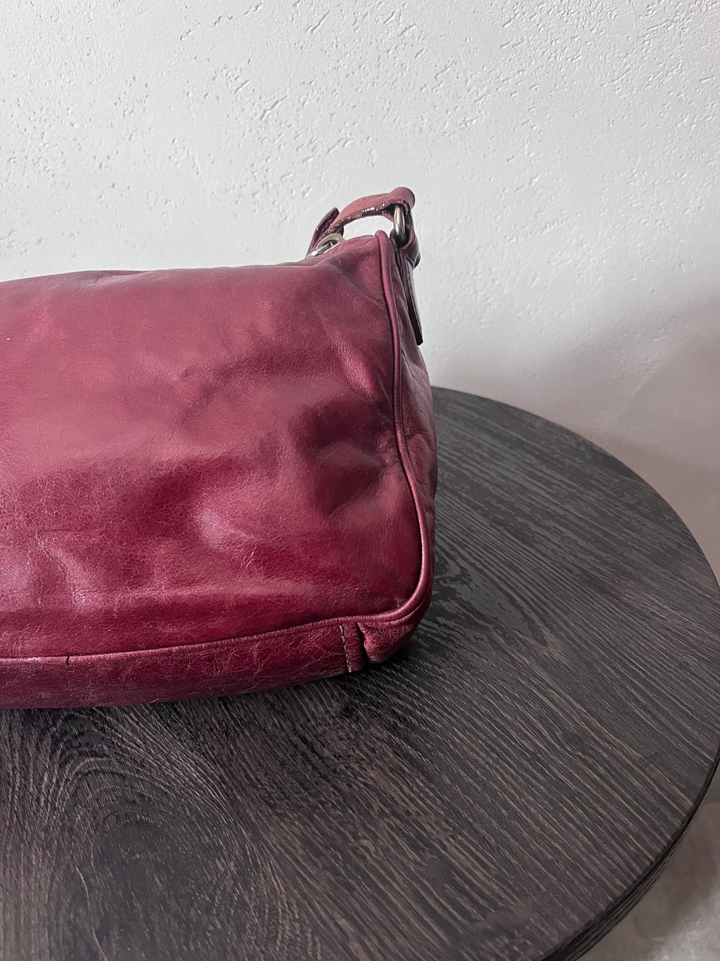 Miu Miu Vintage Ruched Leather Push Lock Shoulder Bag Burgundy