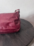 Miu Miu Vintage Ruched Leather Push Lock Shoulder Bag Burgundy