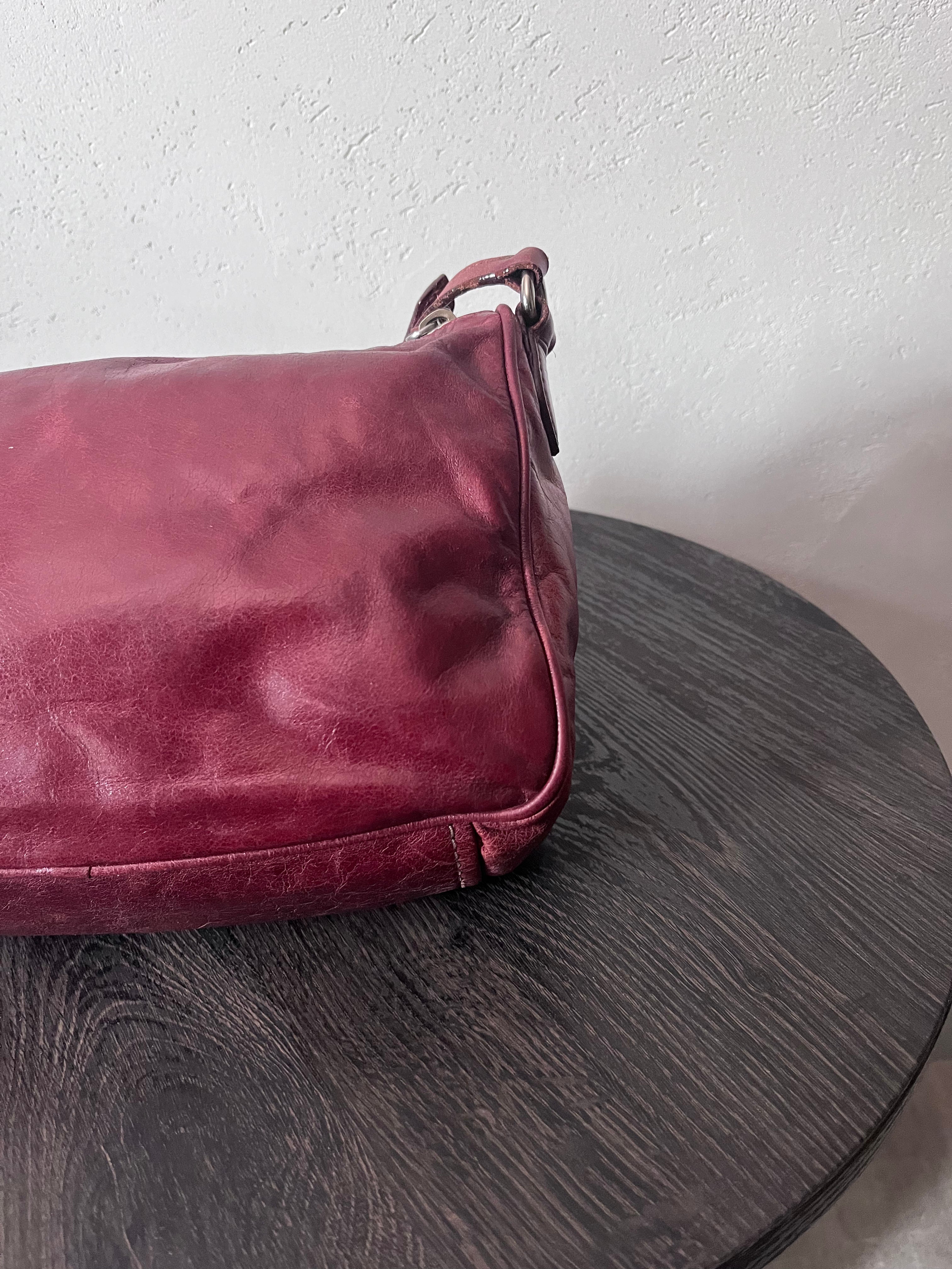 Miu Miu Vintage Ruched Leather Push Lock Shoulder Bag Burgundy