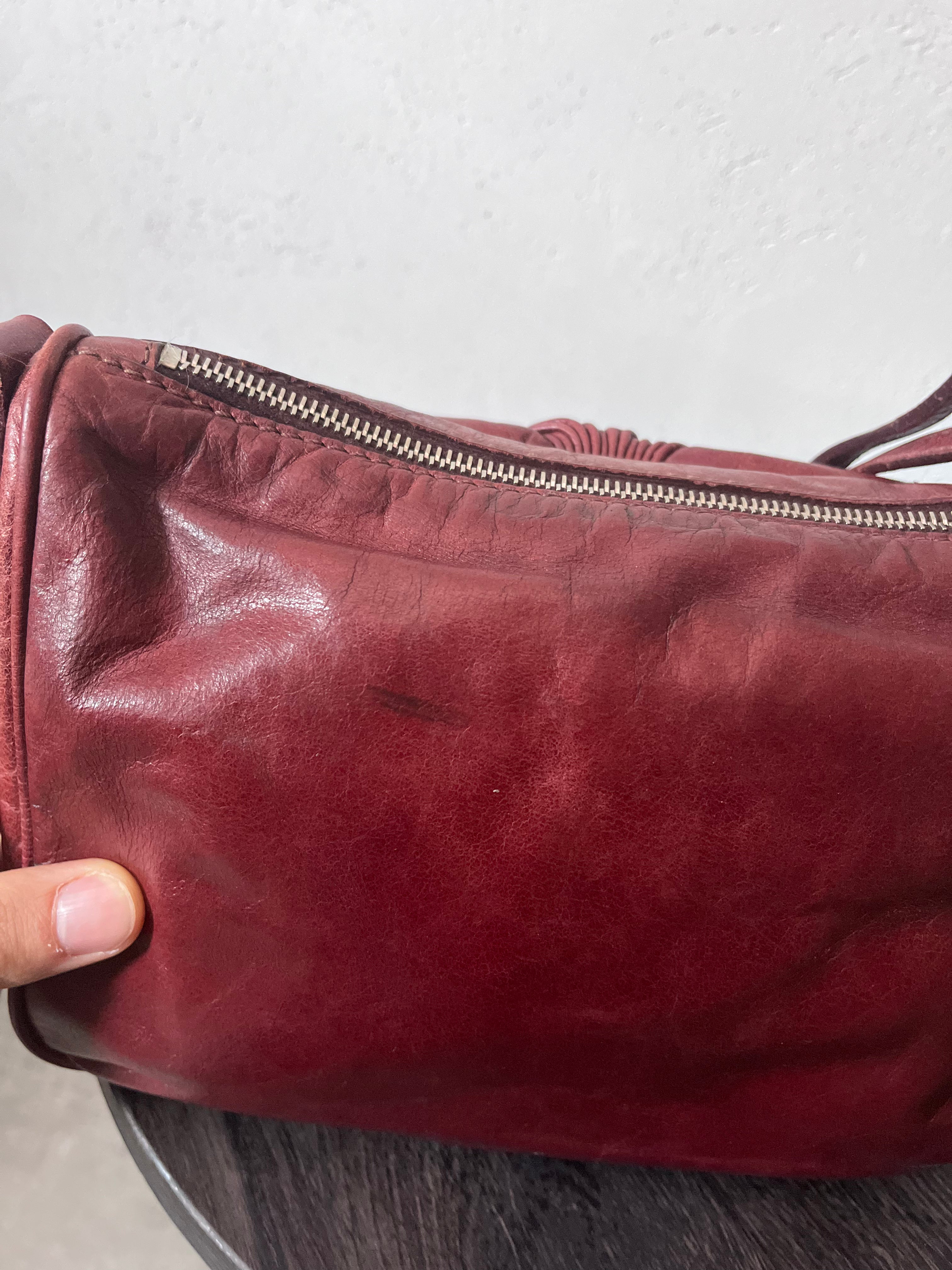 Miu Miu Vintage Ruched Leather Push Lock Shoulder Bag Burgundy