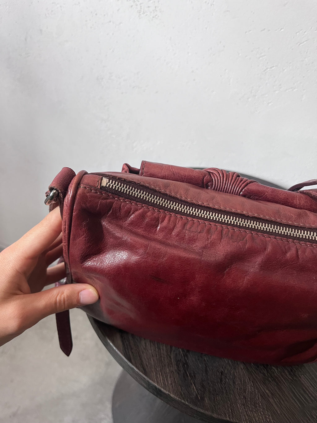 Miu Miu Vintage Ruched Leather Push Lock Shoulder Bag Burgundy