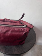 Miu Miu Vintage Ruched Leather Push Lock Shoulder Bag Burgundy