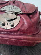 Miu Miu Vintage Ruched Leather Push Lock Shoulder Bag Burgundy