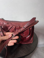 Miu Miu Vintage Ruched Leather Push Lock Shoulder Bag Burgundy