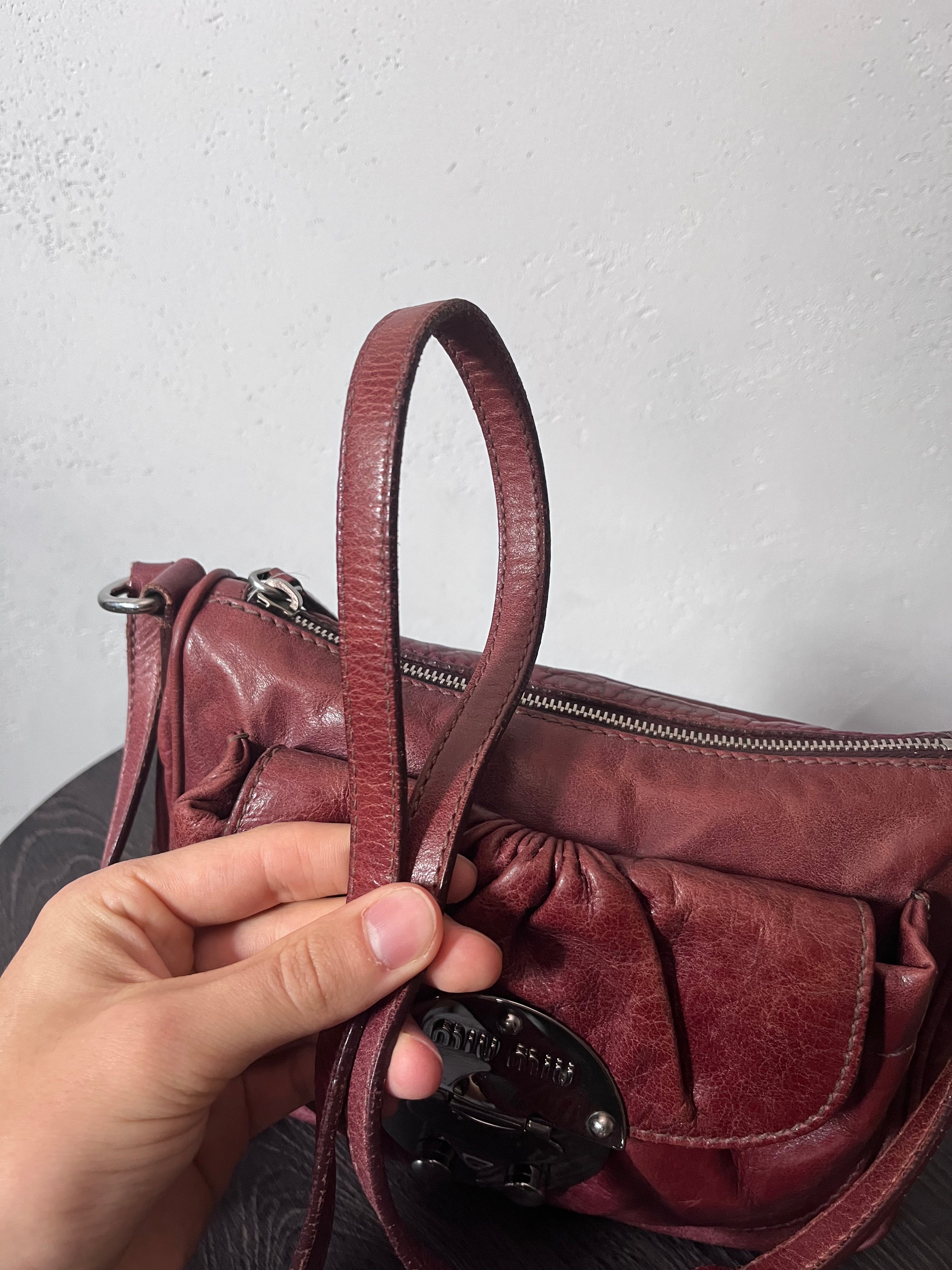 Miu Miu Vintage Ruched Leather Push Lock Shoulder Bag Burgundy