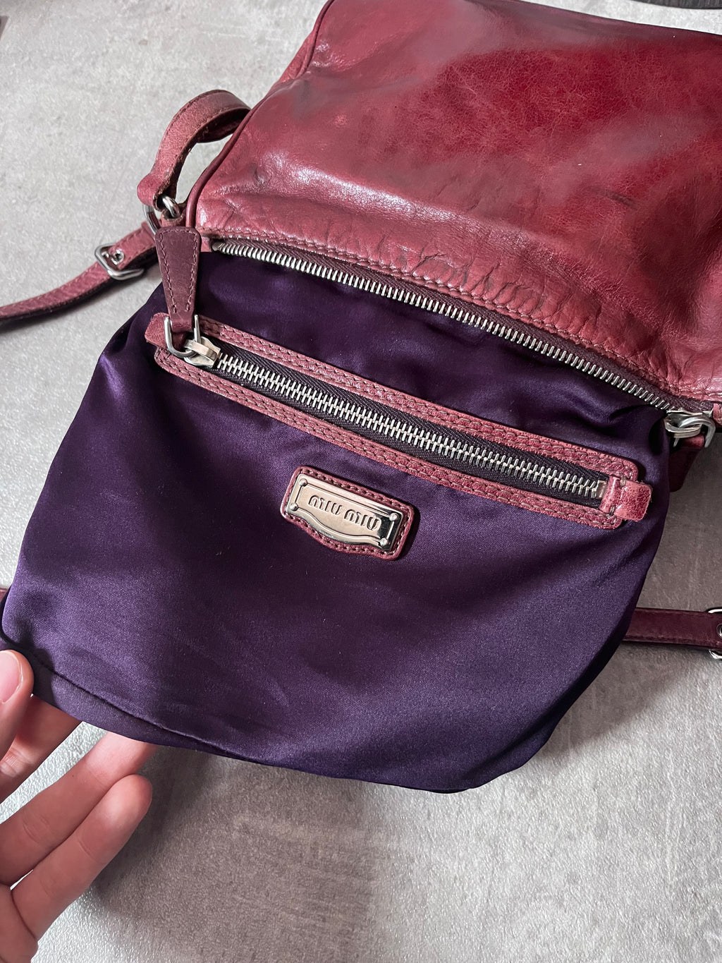 Miu Miu Vintage Ruched Leather Push Lock Shoulder Bag Burgundy