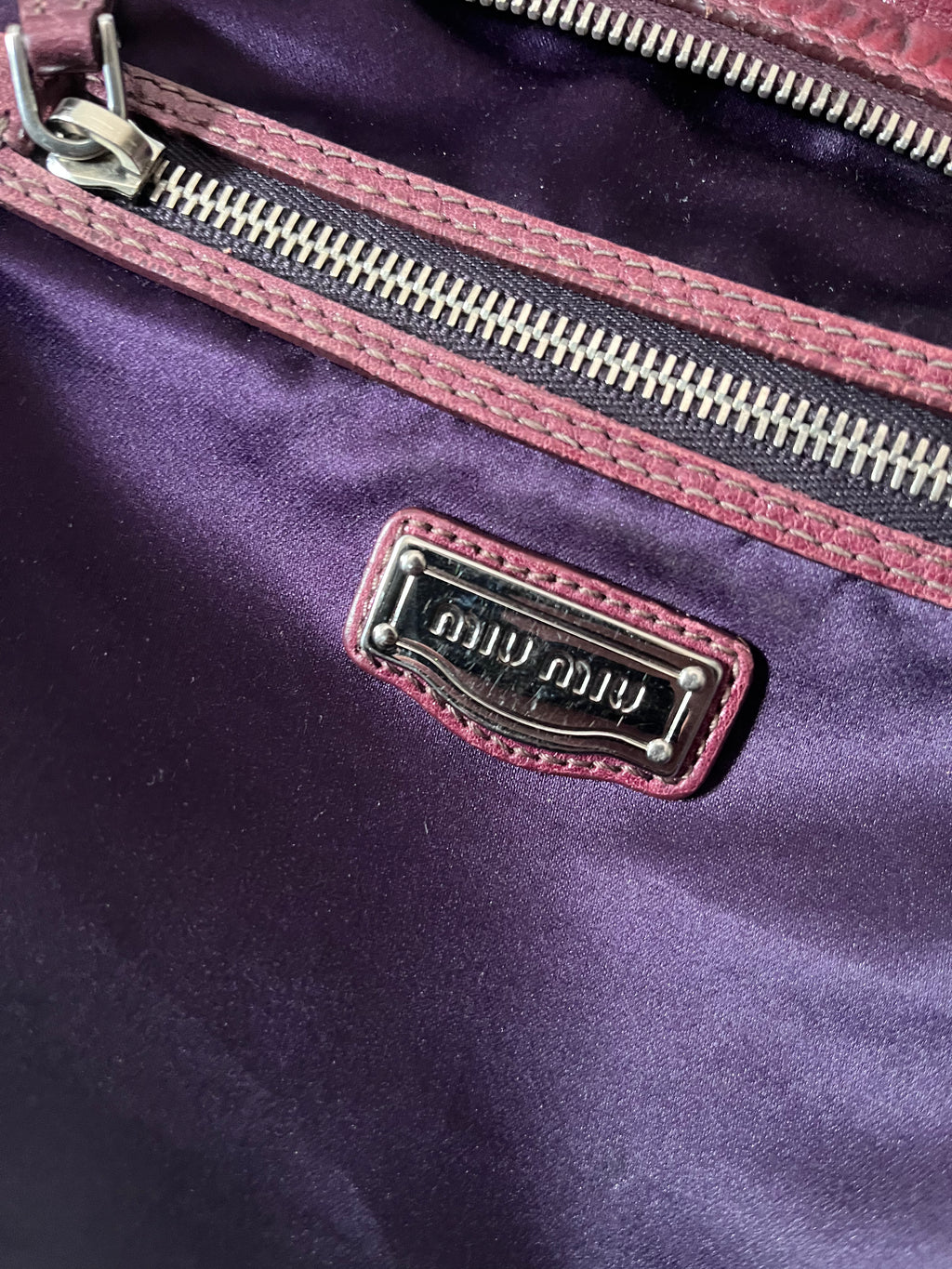 Miu Miu Vintage Ruched Leather Push Lock Shoulder Bag Burgundy