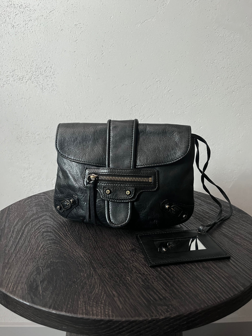 Balenciaga Moto Flap Clutch Minaudière Leather Bag Black