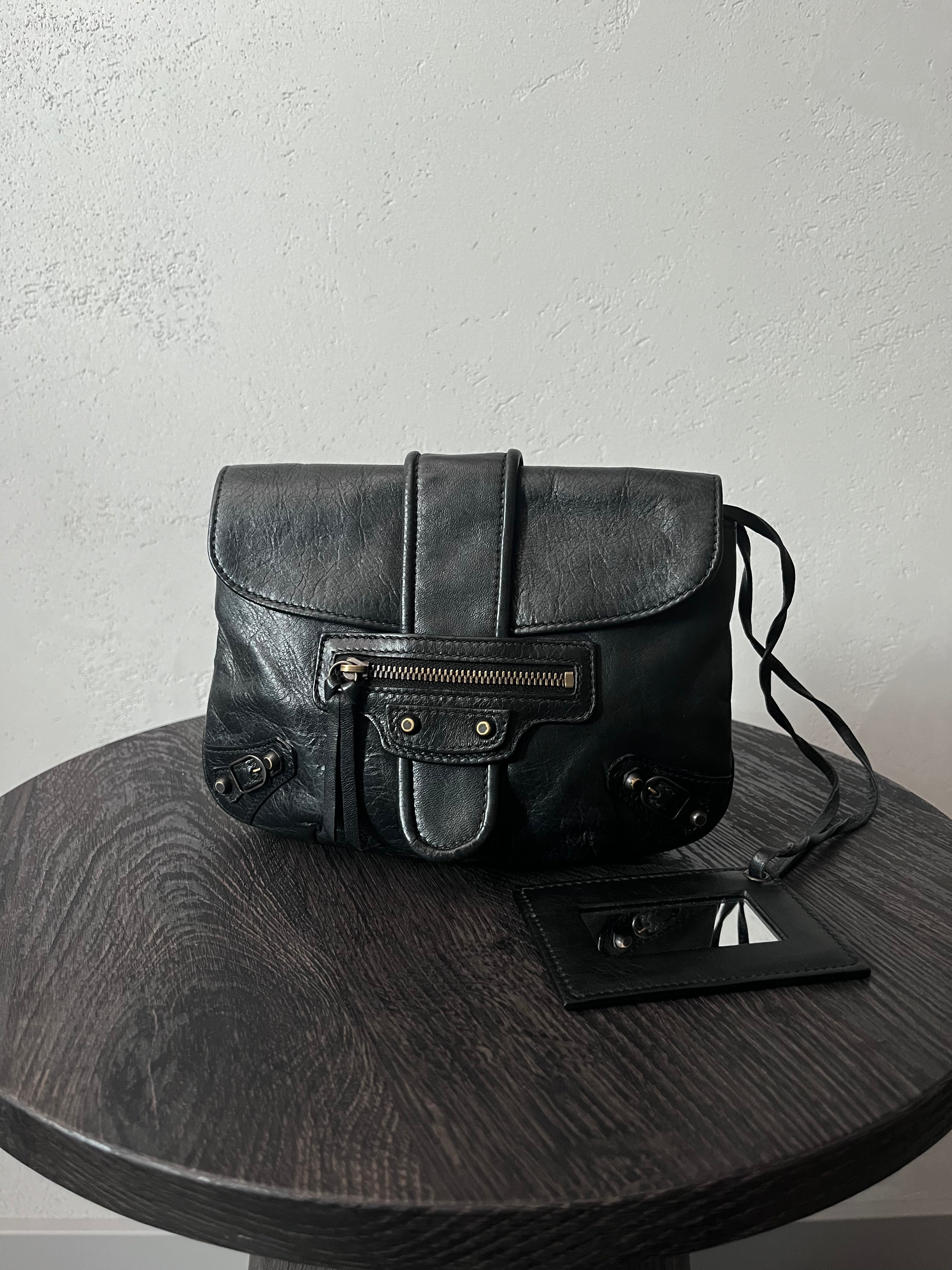Balenciaga Moto Flap Clutch Minaudière Leather Bag Black