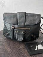 Balenciaga Moto Flap Clutch Minaudière Leather Bag Black