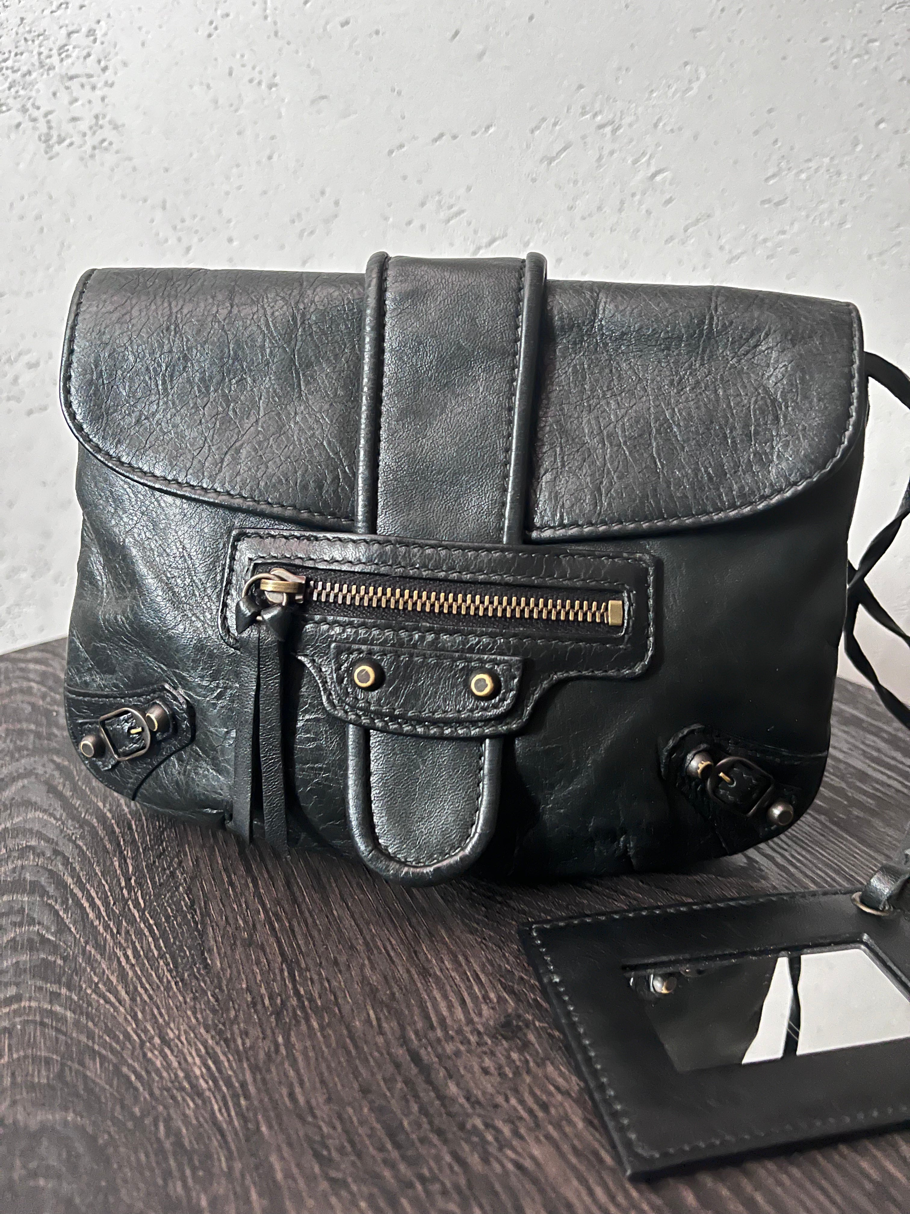 Balenciaga Moto Flap Clutch Minaudière Leather Bag Black