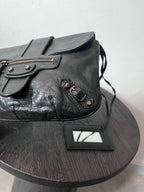 Balenciaga Moto Flap Clutch Minaudière Leather Bag Black