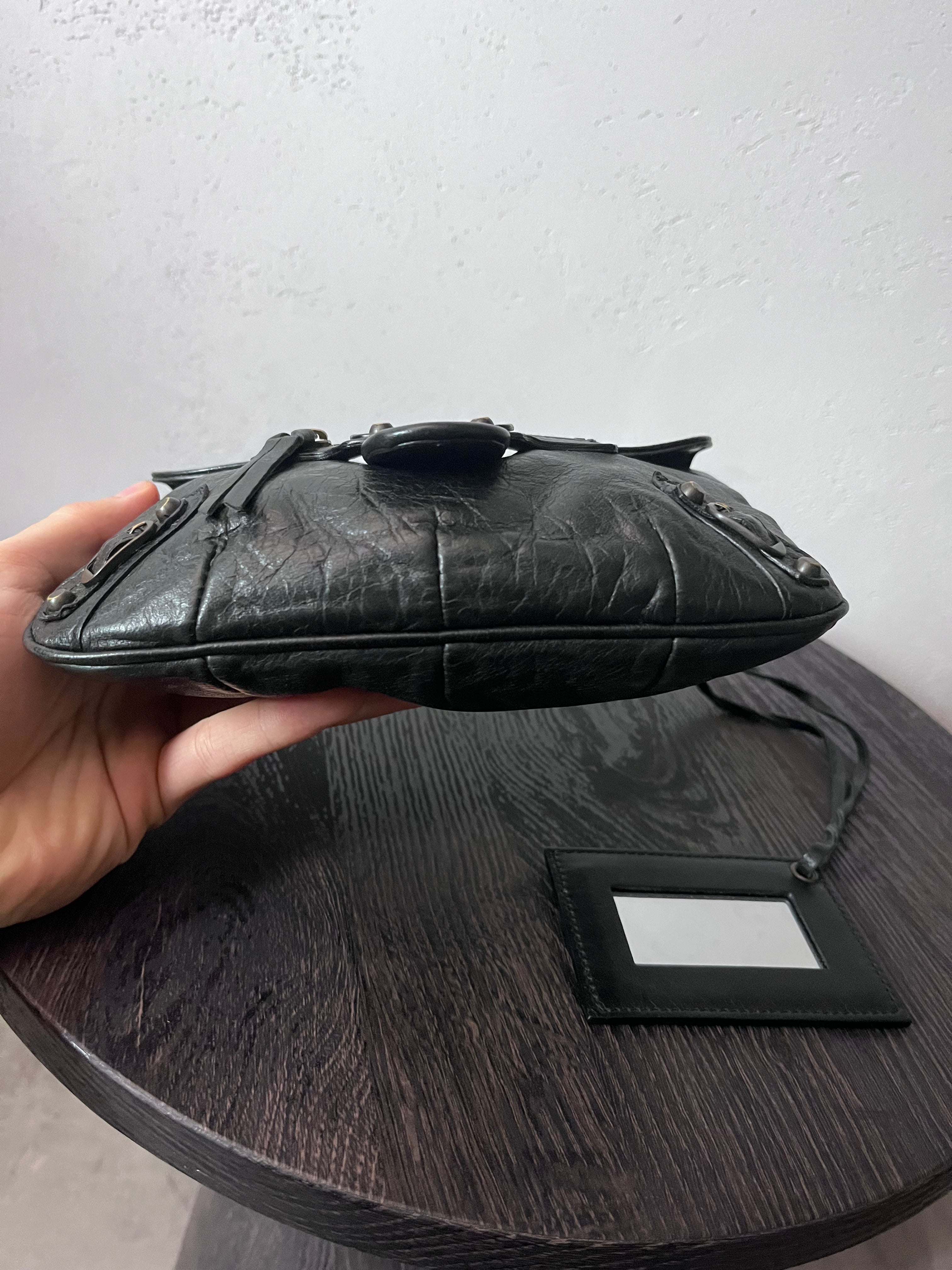 Balenciaga Moto Flap Clutch Minaudière Leather Bag Black