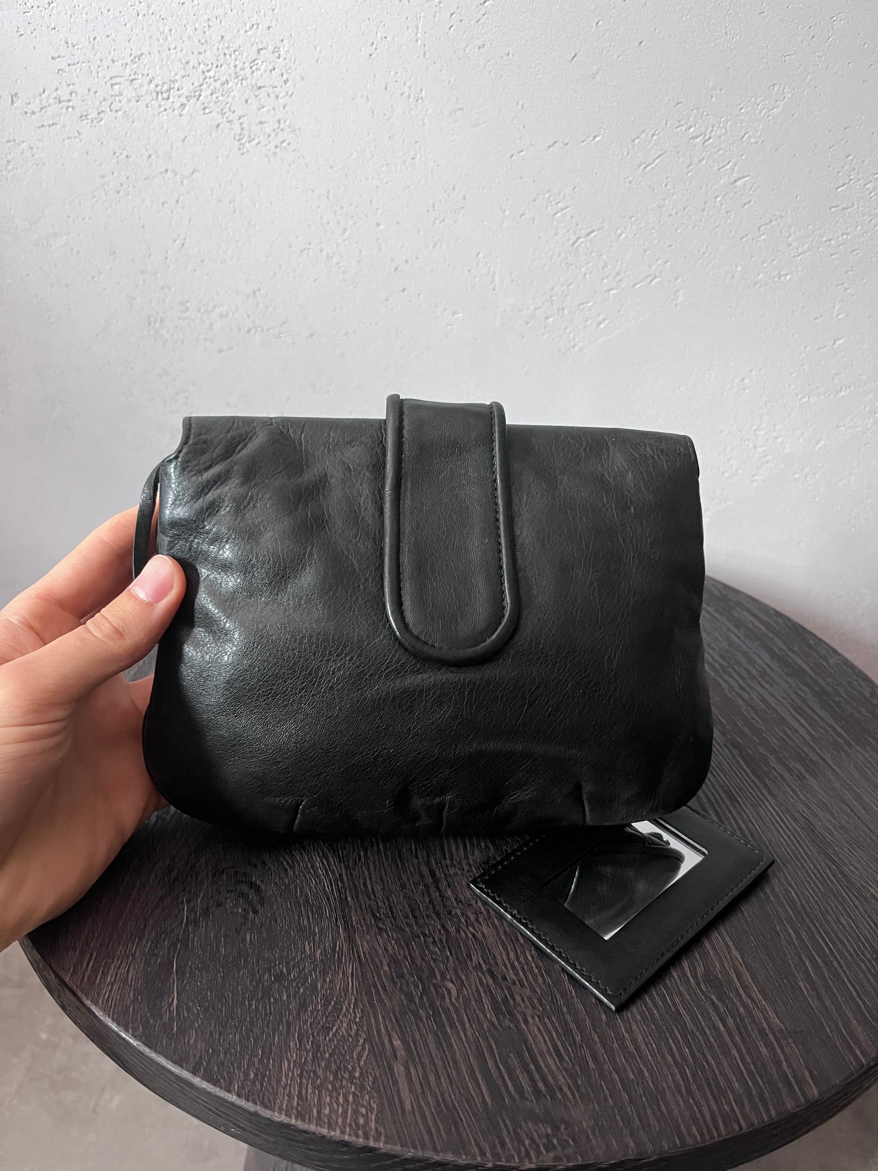 Balenciaga Moto Flap Clutch Minaudière Leather Bag Black