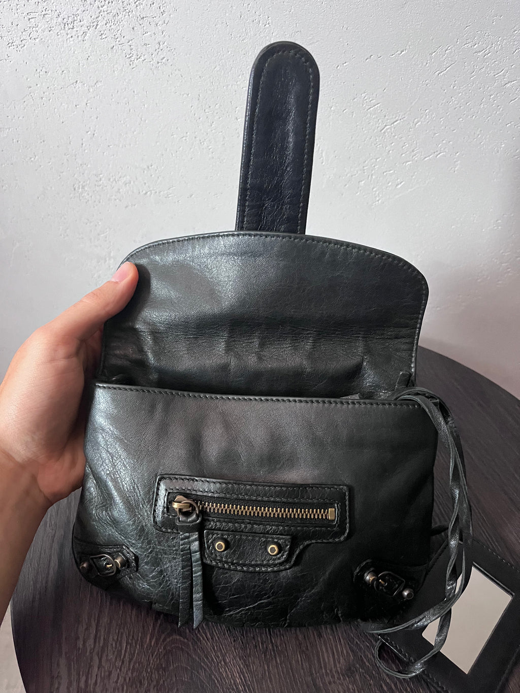 Balenciaga Moto Flap Clutch Minaudière Leather Bag Black