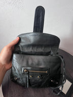 Balenciaga Moto Flap Clutch Minaudière Leather Bag Black