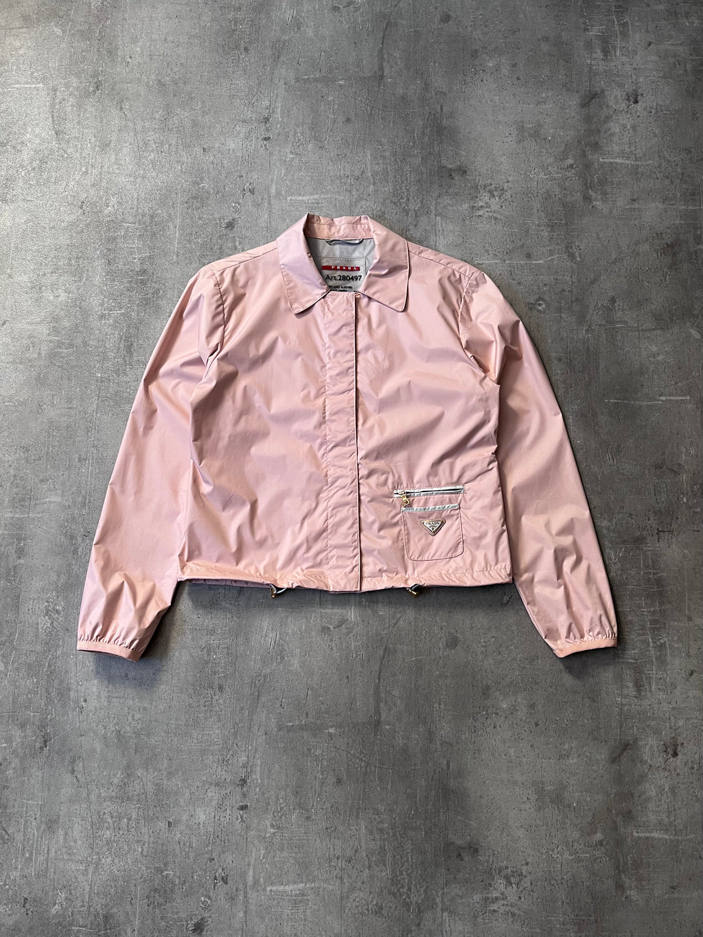 2010 Prada Nylon Cropped Triangle Logo Jacket Pink Women - S
