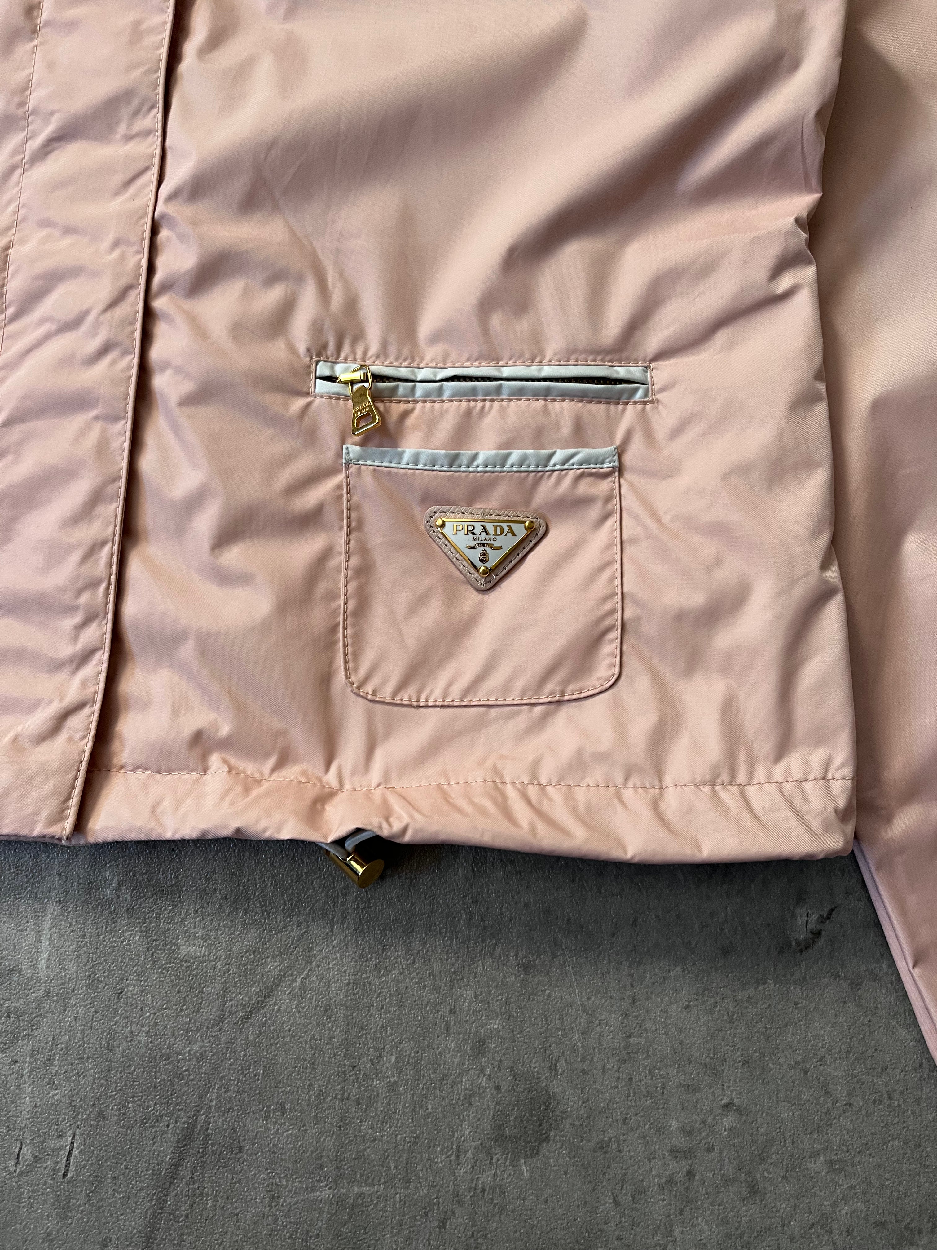 2010 Prada Nylon Cropped Triangle Logo Jacket Pink Women - S