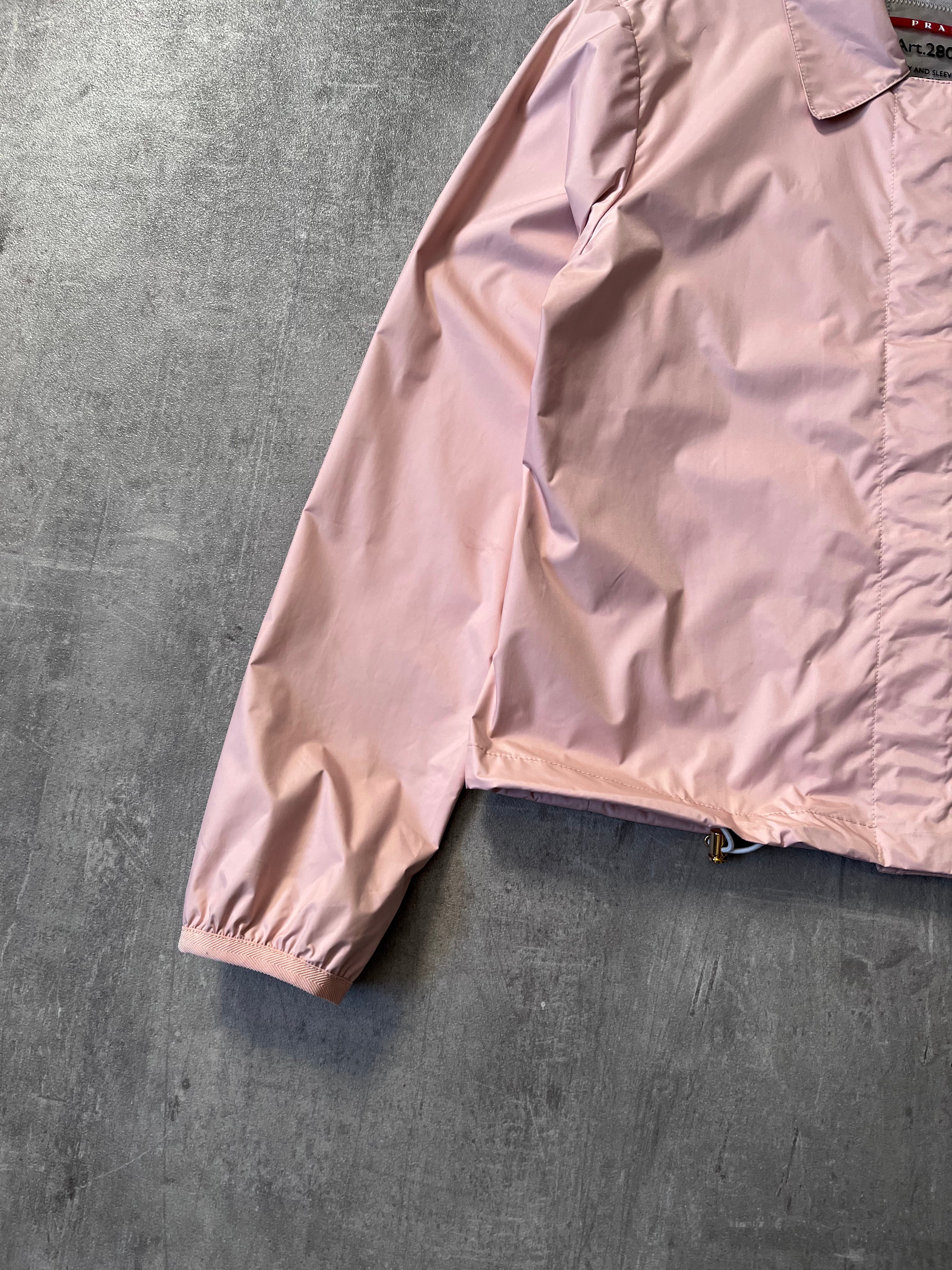 2010 Prada Nylon Cropped Triangle Logo Jacket Pink Women - S