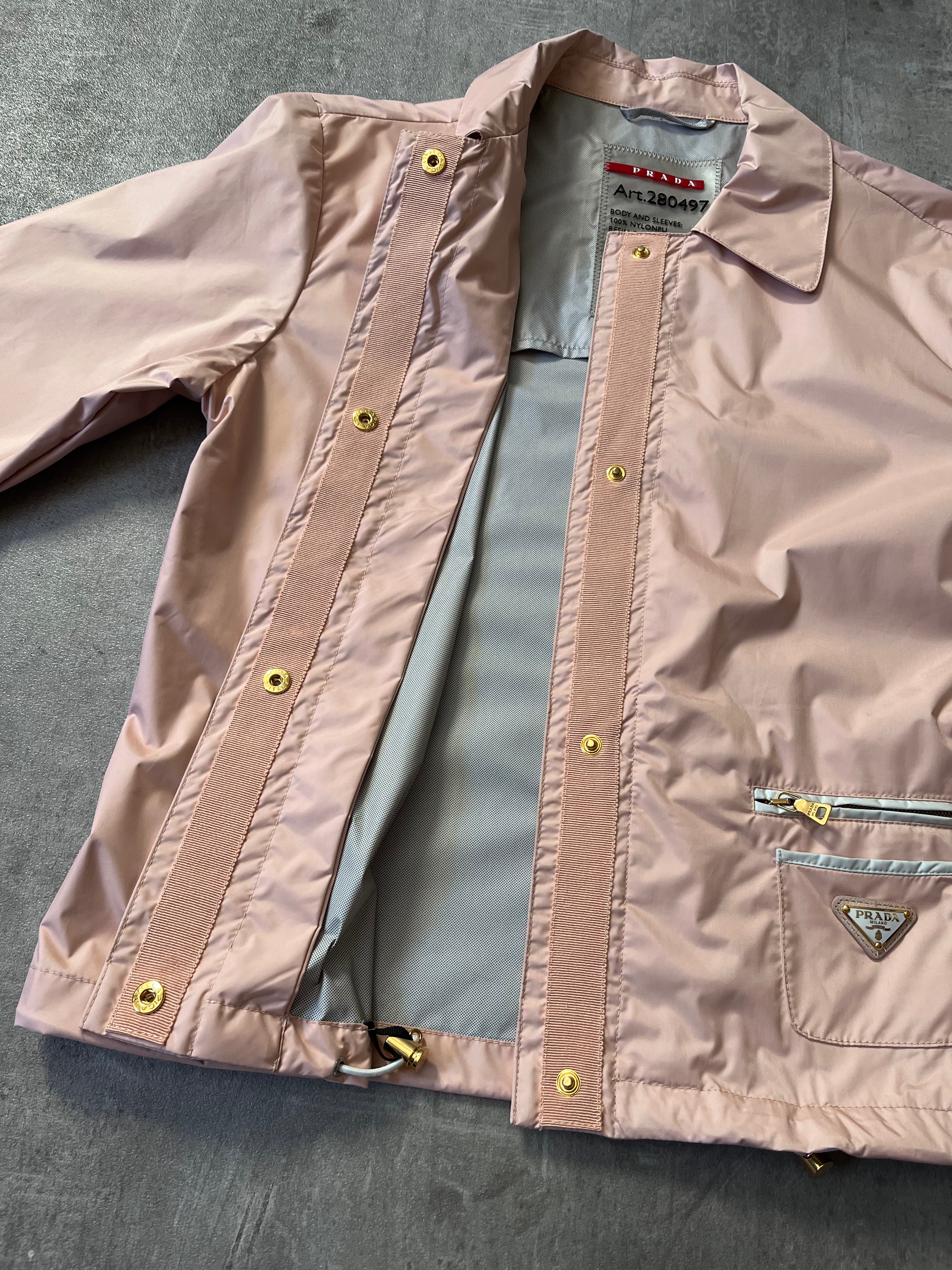 2010 Prada Nylon Cropped Triangle Logo Jacket Pink Women - S