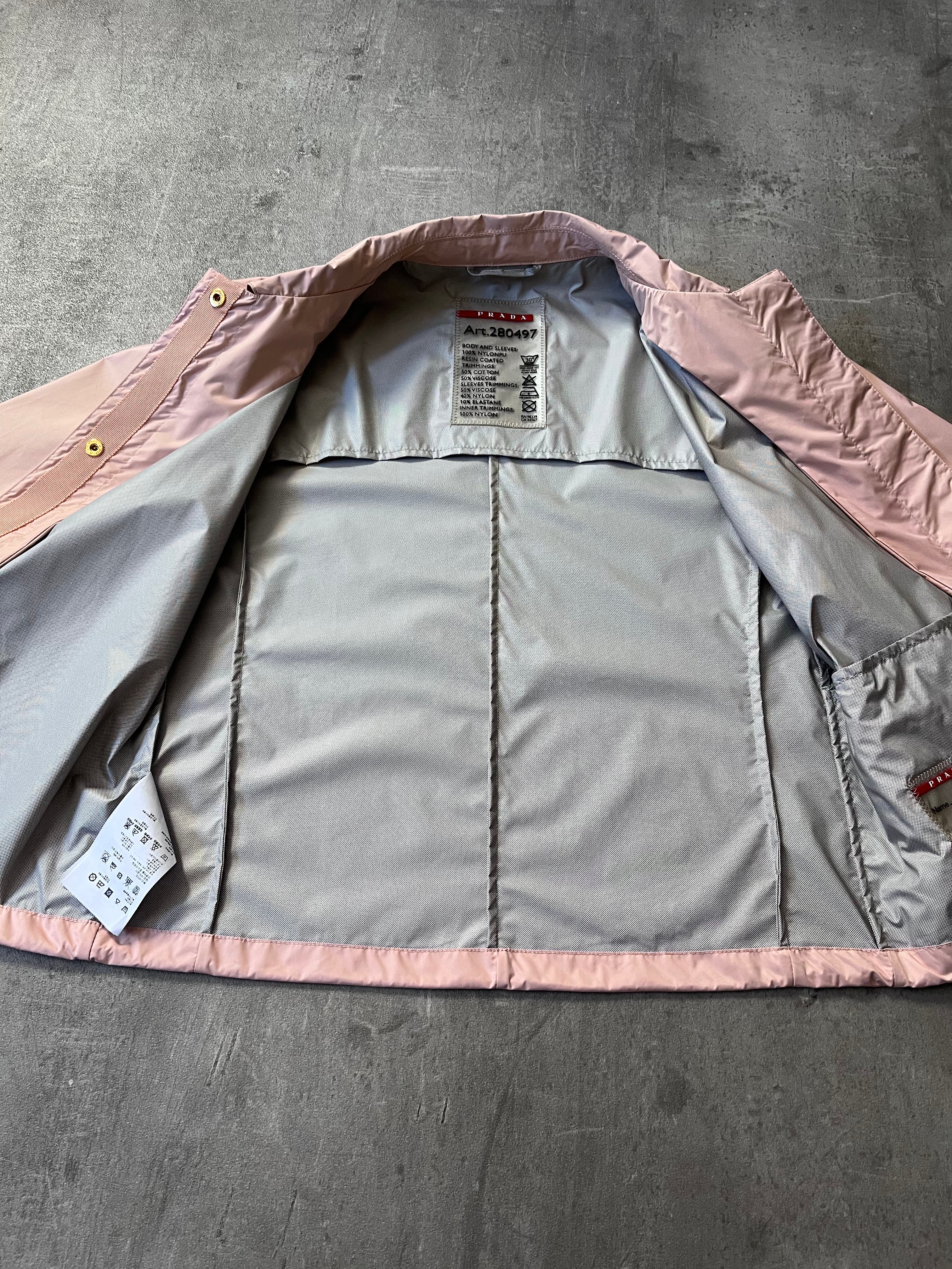 2010 Prada Nylon Cropped Triangle Logo Jacket Pink Women - S