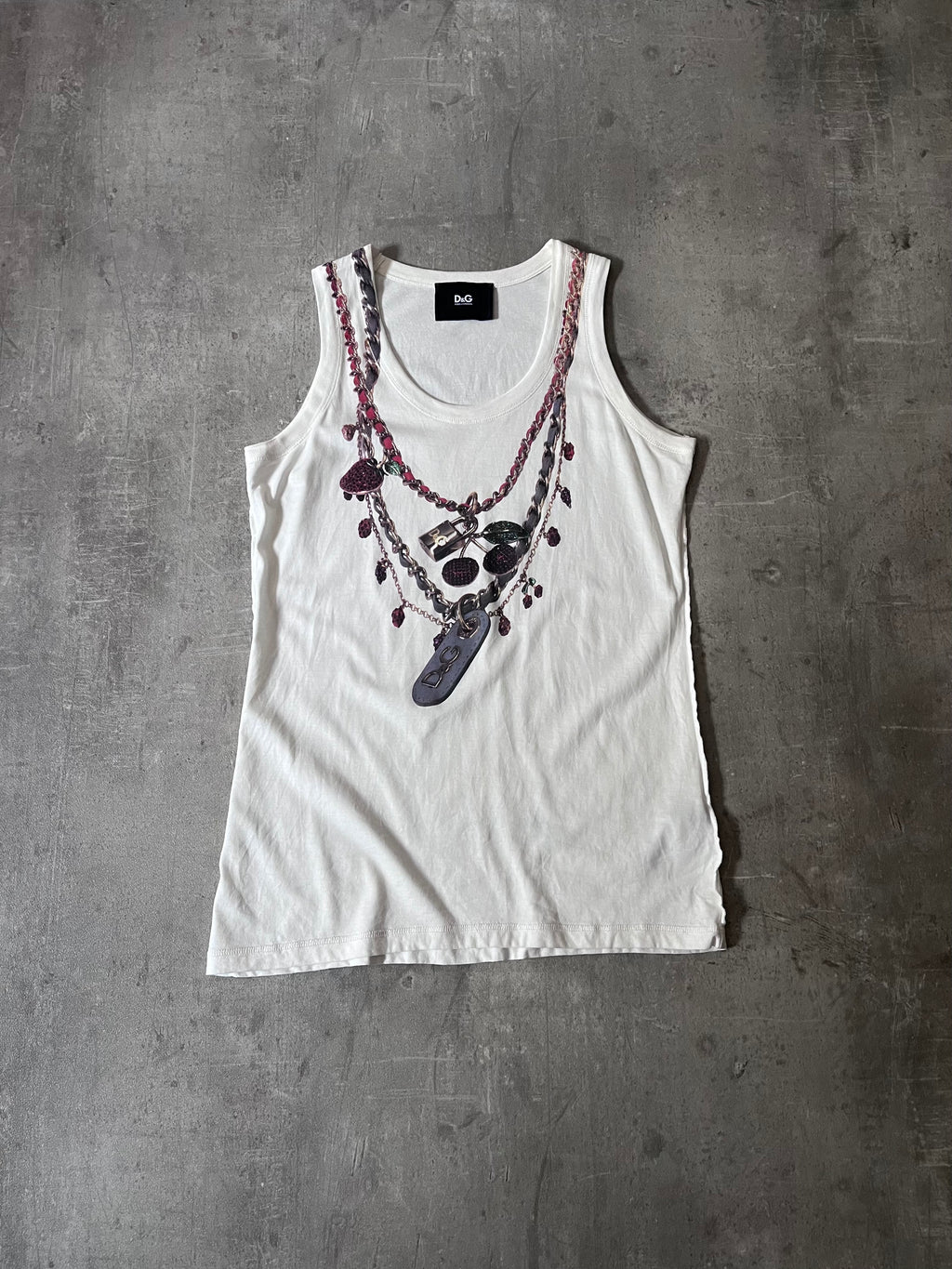 2000s Dolce & Gabbana Trompe L'oeil Necklace Tank Top White Women - M