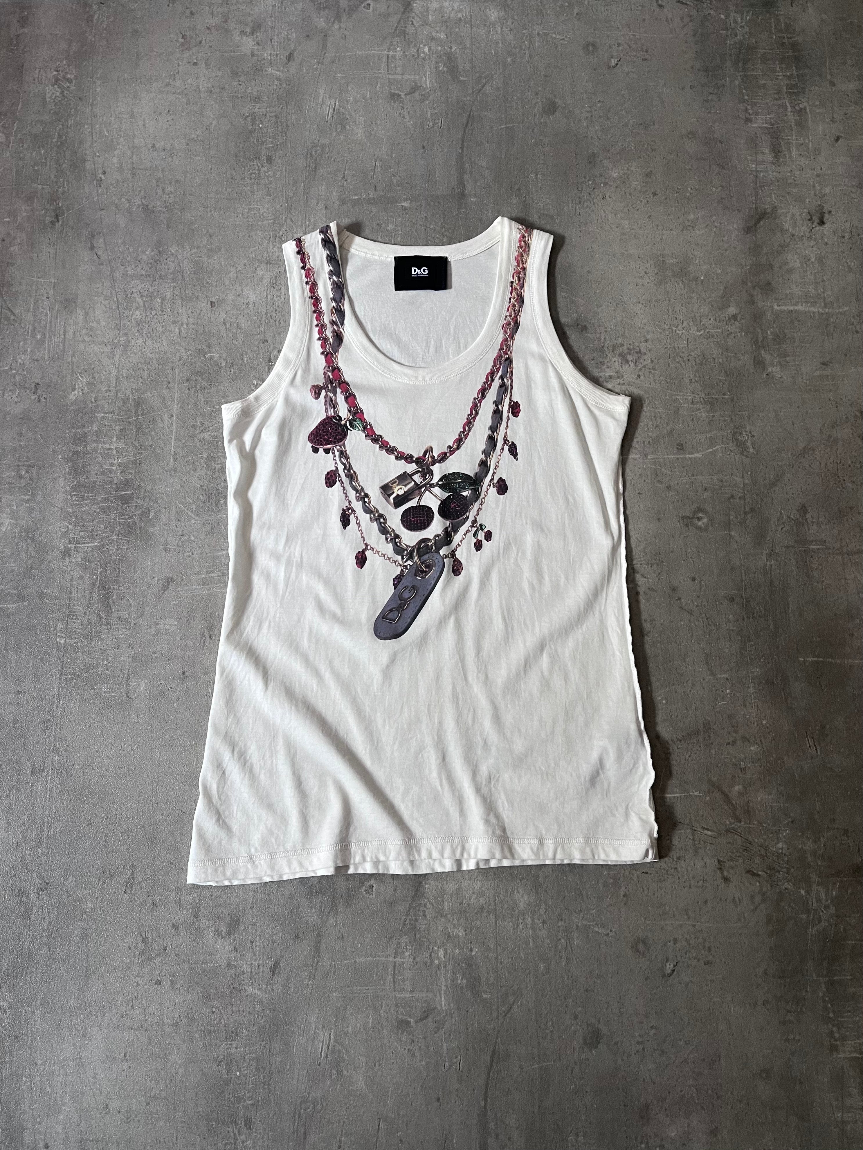 2000s Dolce & Gabbana Trompe L'oeil Necklace Tank Top White Women - M