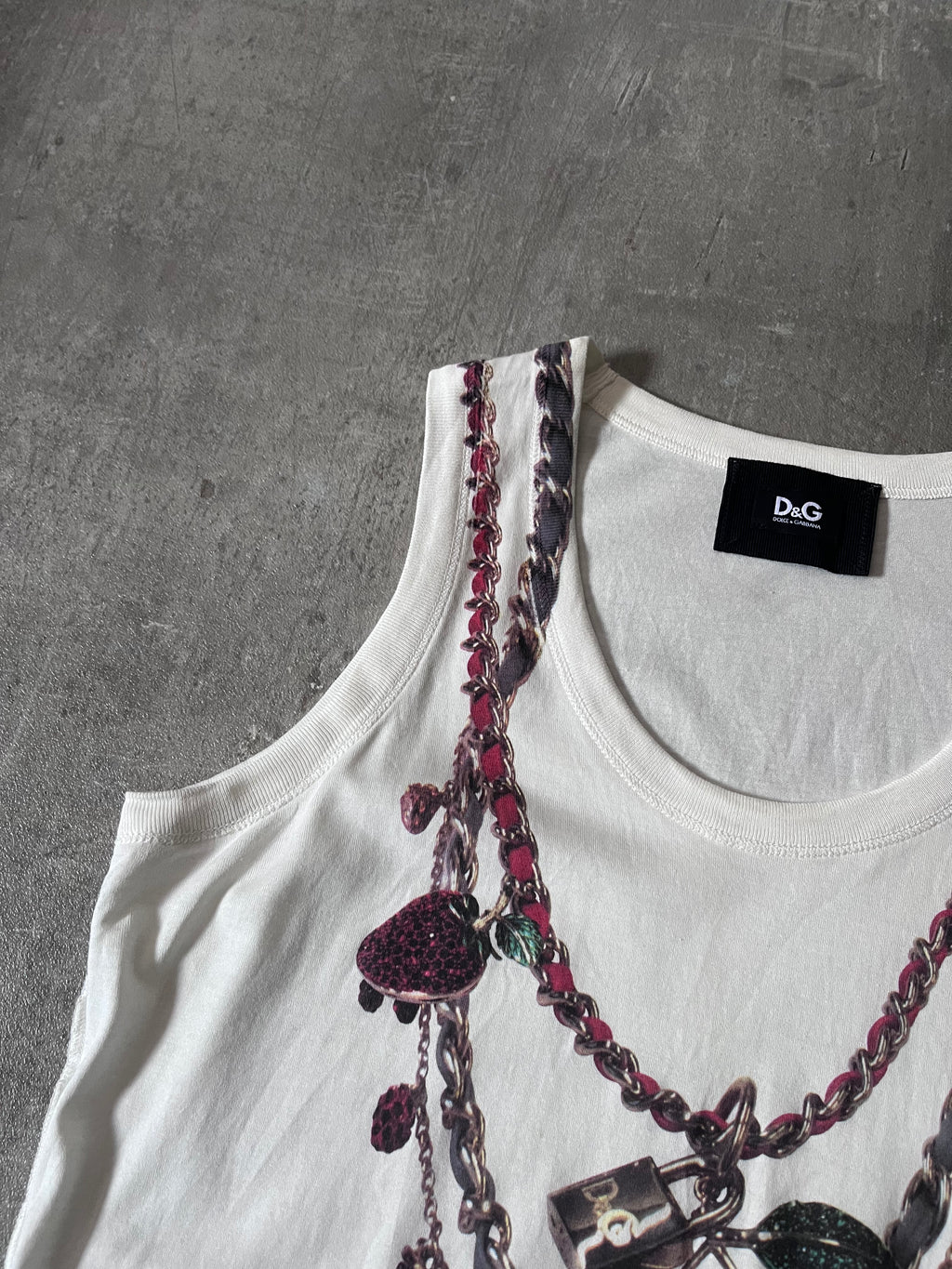 2000s Dolce & Gabbana Trompe L'oeil Necklace Tank Top White Women - M
