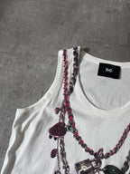 2000s Dolce & Gabbana Trompe L'oeil Necklace Tank Top White Women - M