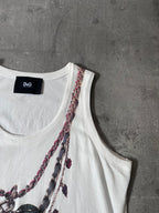 2000s Dolce & Gabbana Trompe L'oeil Necklace Tank Top White Women - M
