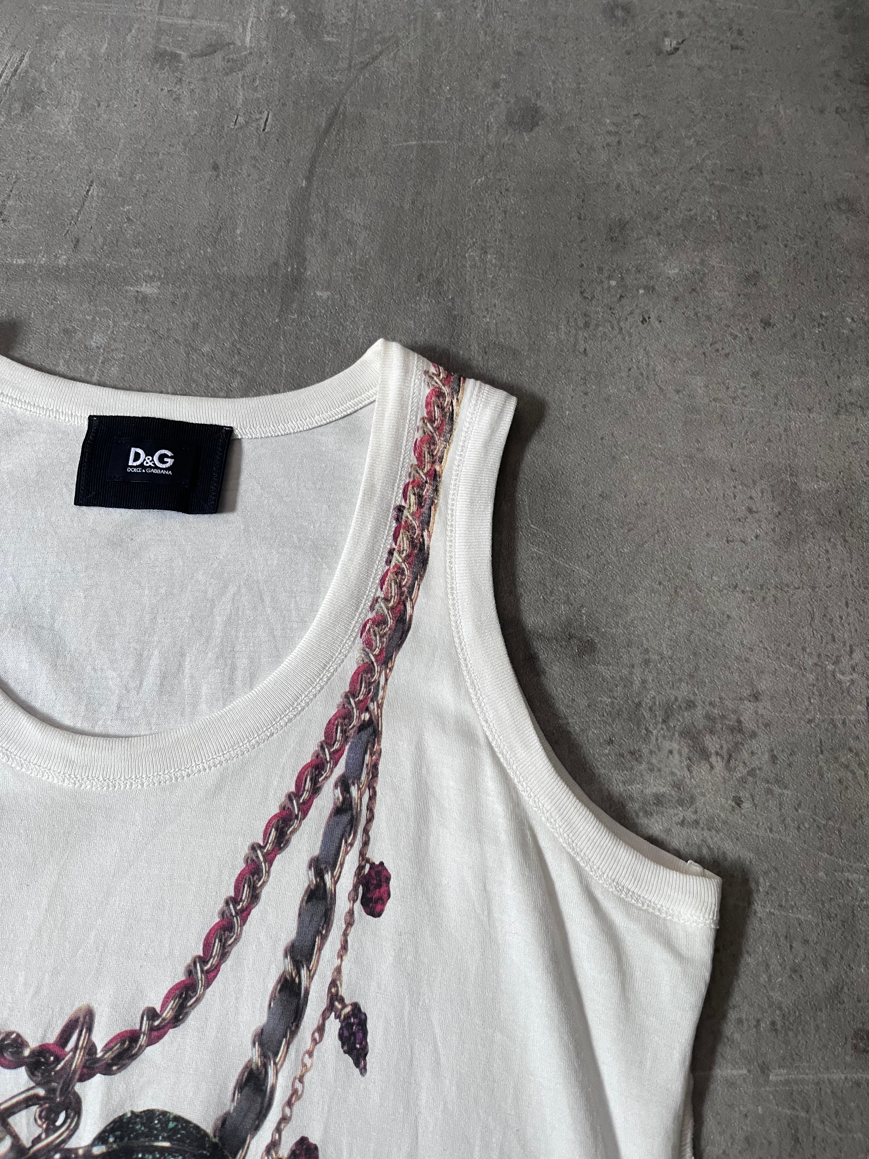 2000s Dolce & Gabbana Trompe L'oeil Necklace Tank Top White Women - M