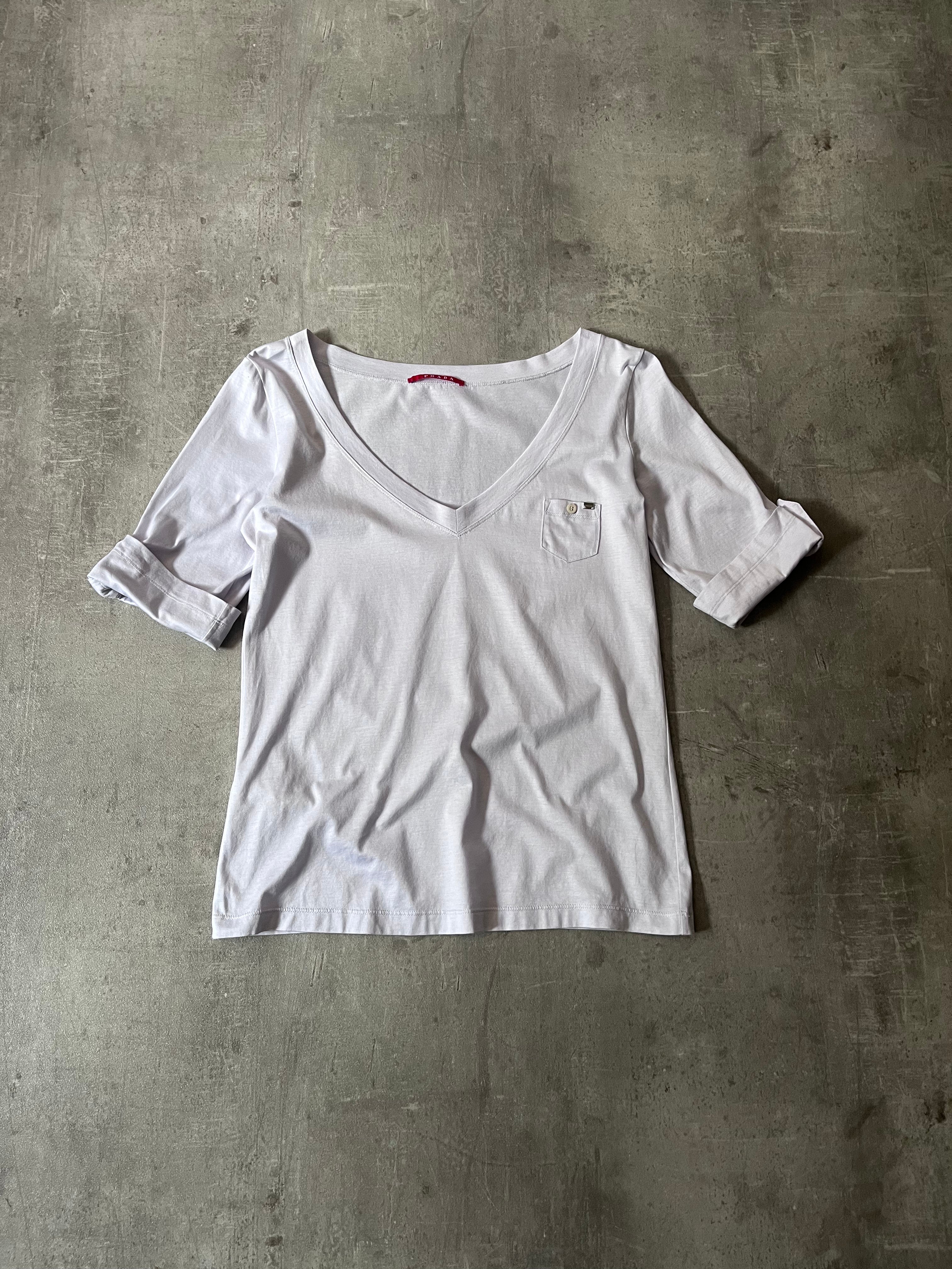 Prada Pocket V-Neck T-shirt Liliac Women - XL