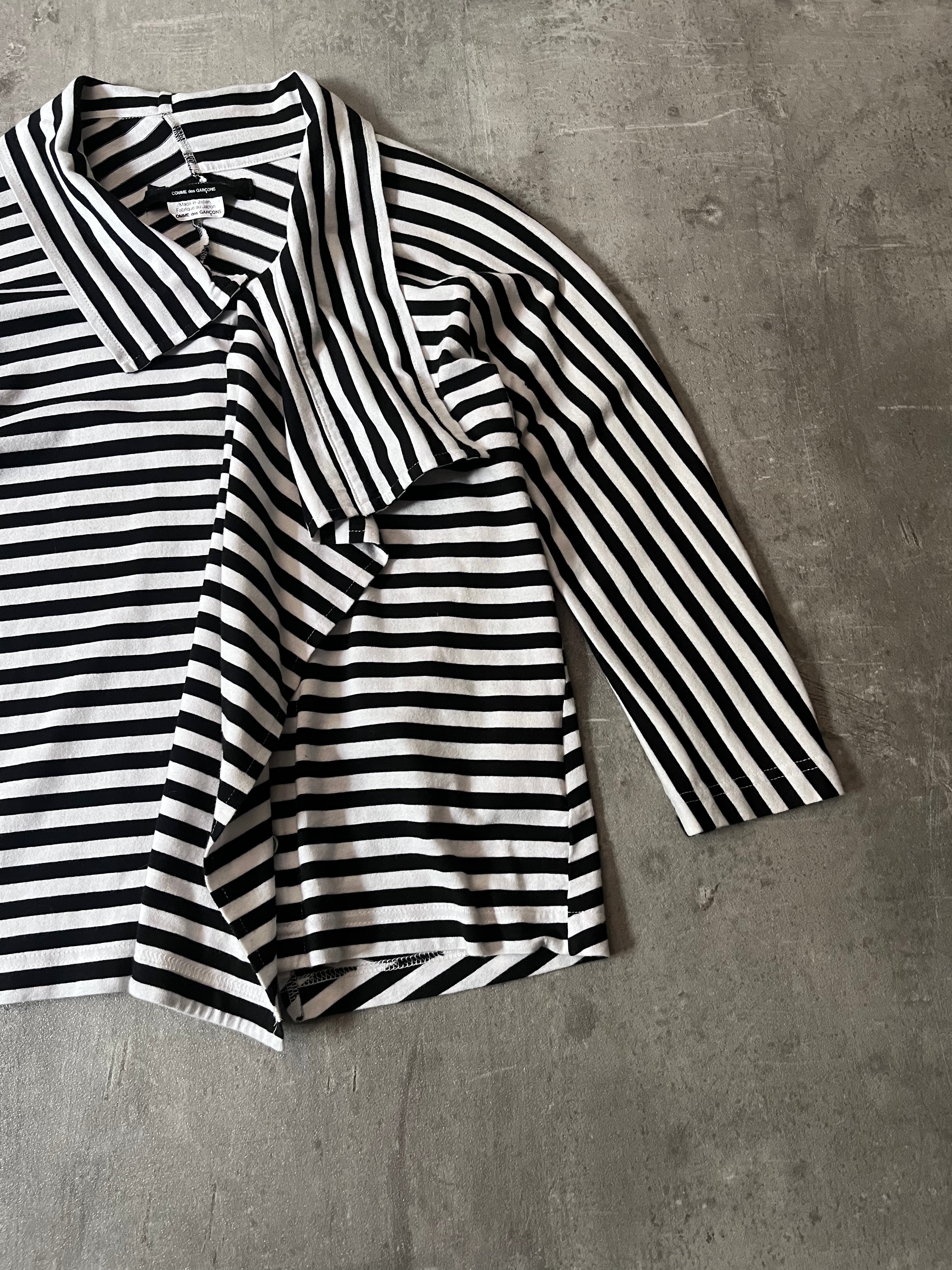 Junya Watanabe Comme des Garcons Asymmetric Striped Draped Top Black White Women - S