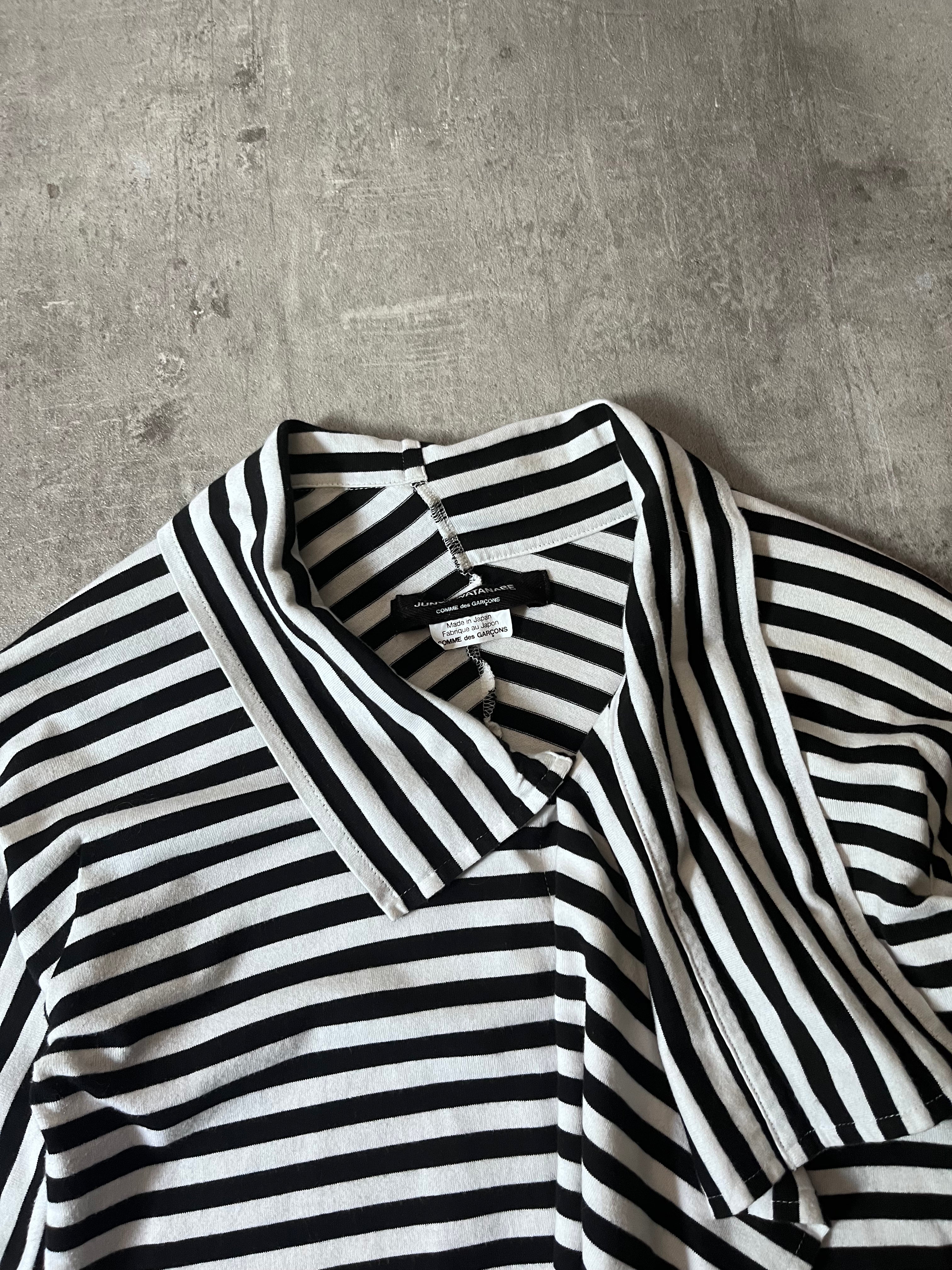 Junya Watanabe Comme des Garcons Asymmetric Striped Draped Top Black White Women - S