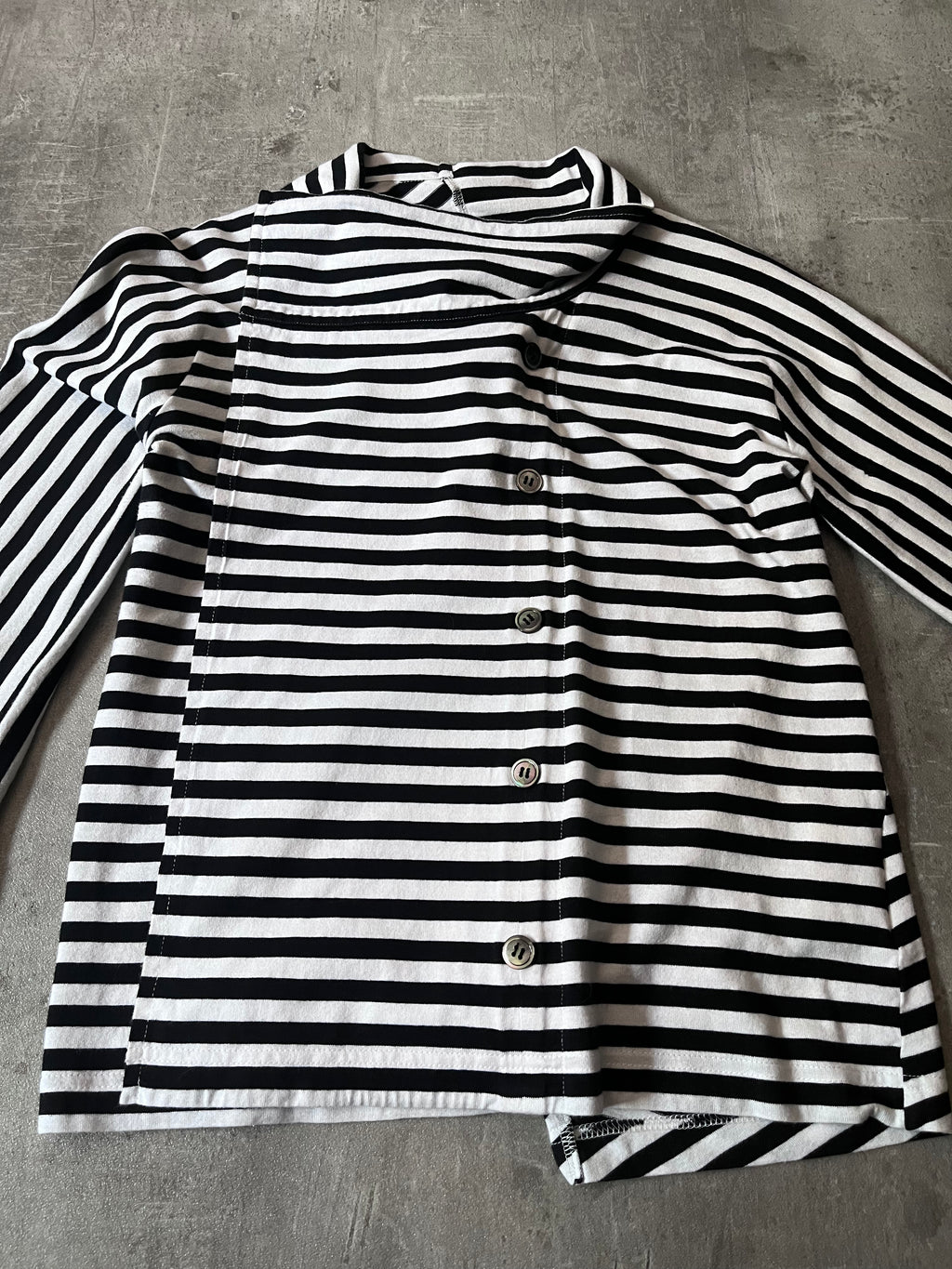 Junya Watanabe Comme des Garcons Asymmetric Striped Draped Top Black White Women - S
