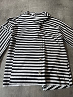 Junya Watanabe Comme des Garcons Asymmetric Striped Draped Top Black White Women - S