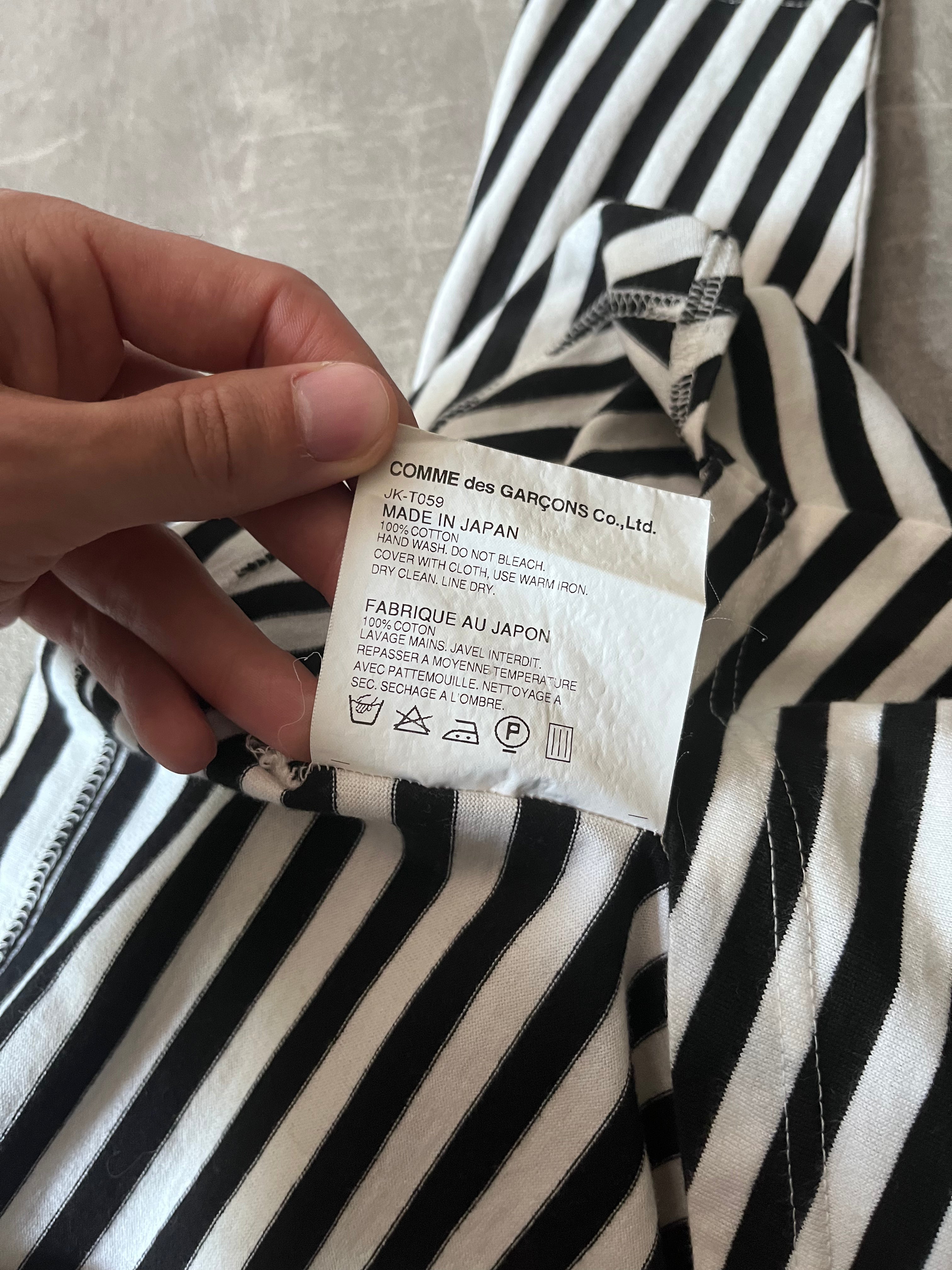 Junya Watanabe Comme des Garcons Asymmetric Striped Draped Top Black White Women - S