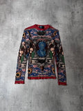 S/S 1994 Jean Paul Gaultier Cabaret Tattoo Mesh Top Longsleeve Multicolor Unisex - XL