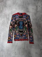 S/S 1994 Jean Paul Gaultier Cabaret Tattoo Mesh Top Longsleeve Multicolor Unisex - XL