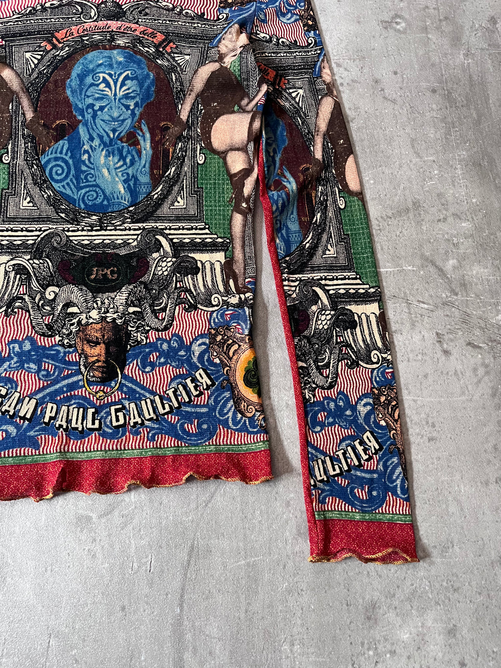 S/S 1994 Jean Paul Gaultier Cabaret Tattoo Mesh Top Longsleeve Multicolor Unisex - XL
