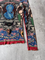 S/S 1994 Jean Paul Gaultier Cabaret Tattoo Mesh Top Longsleeve Multicolor Unisex - XL