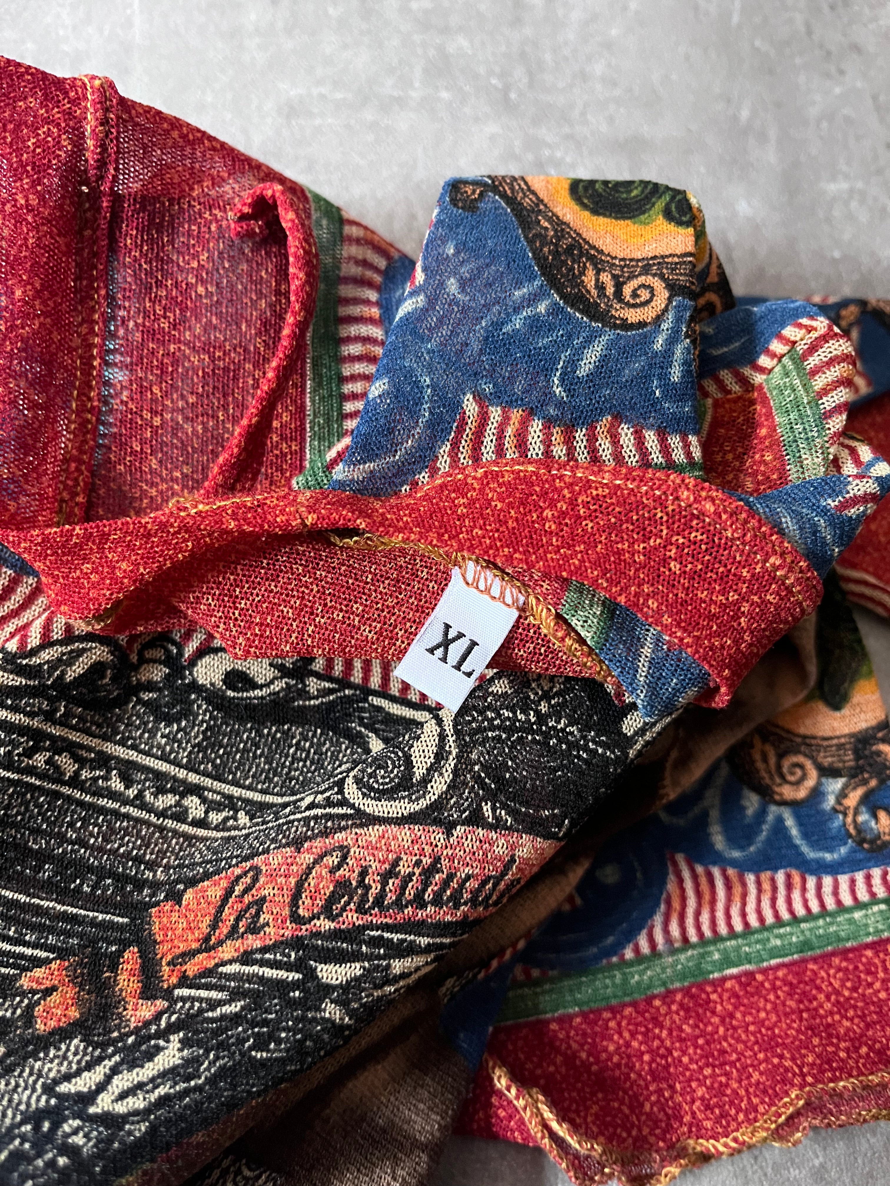 S/S 1994 Jean Paul Gaultier Cabaret Tattoo Mesh Top Longsleeve Multicolor Unisex - XL