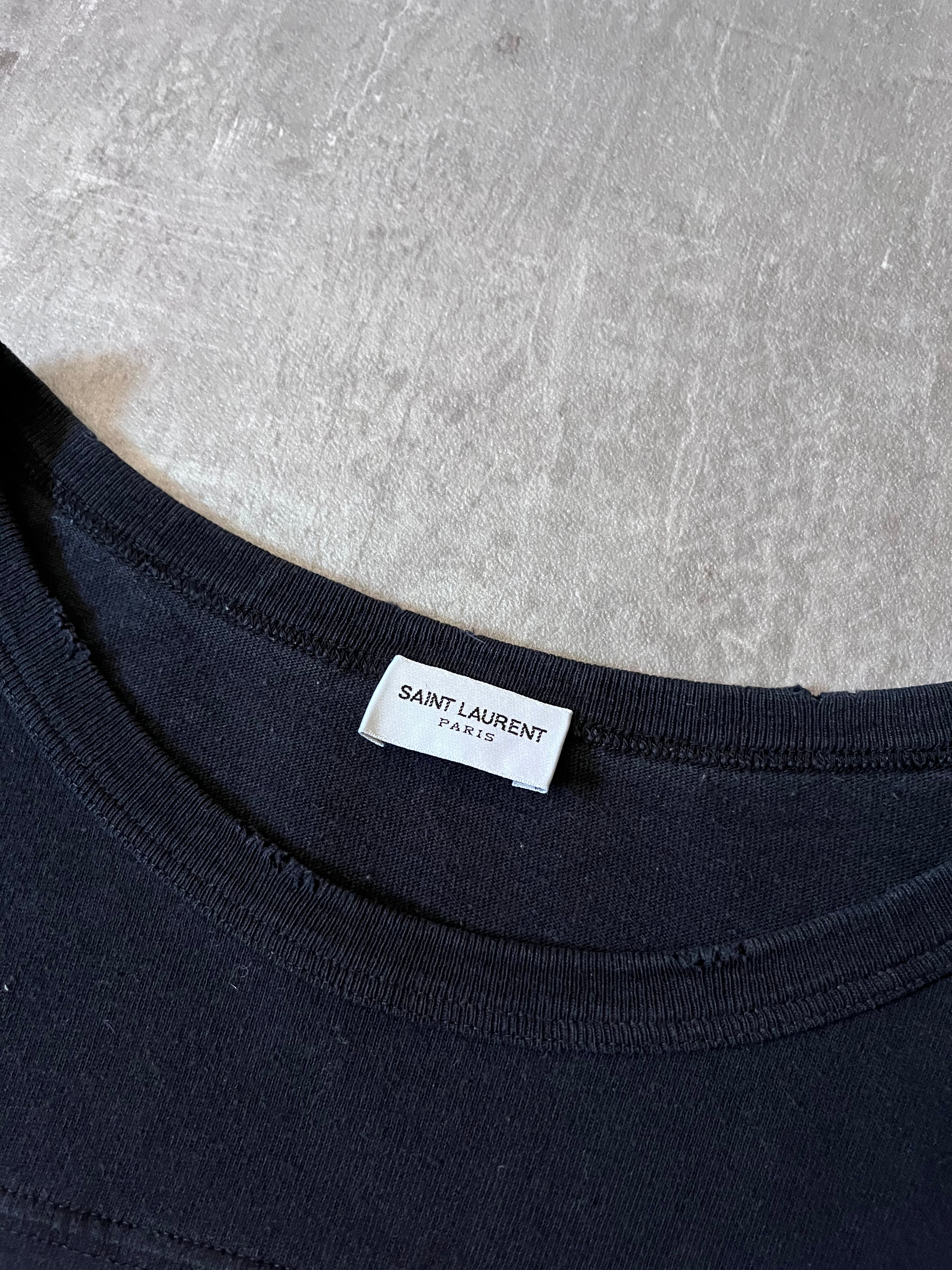 Saint Laurent Paris 50s Signature Destroyed T-shirt Dark Navy Men - XL
